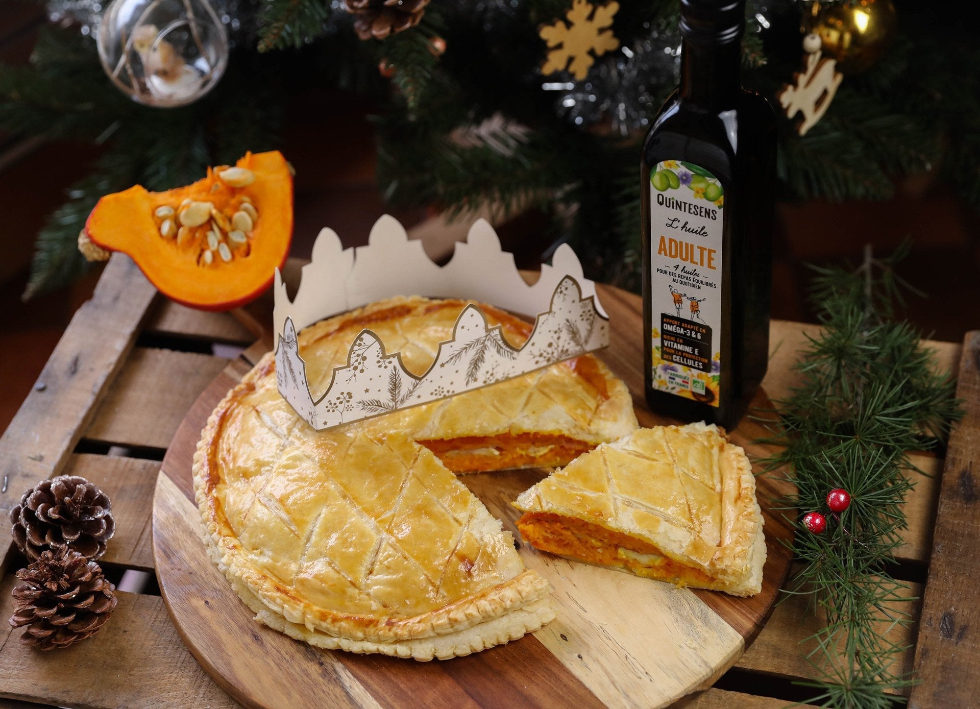 Galette des rois salée, potimarron et chèvre, au jambon