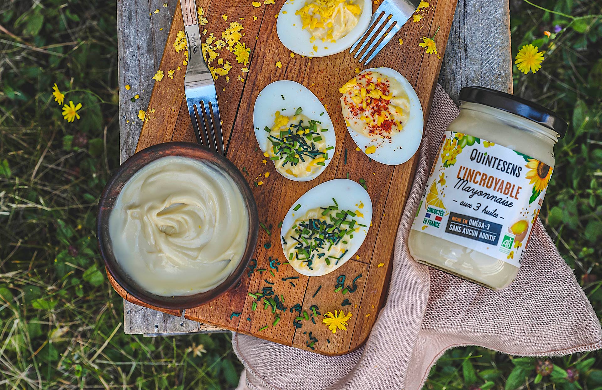 Oeufs mimosa, paprika et spiruline