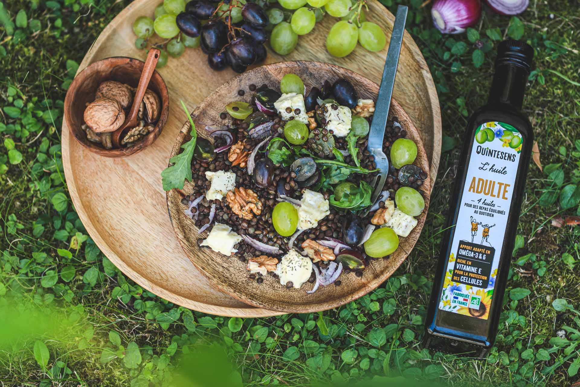 Salade de lentilles, raisin et noix