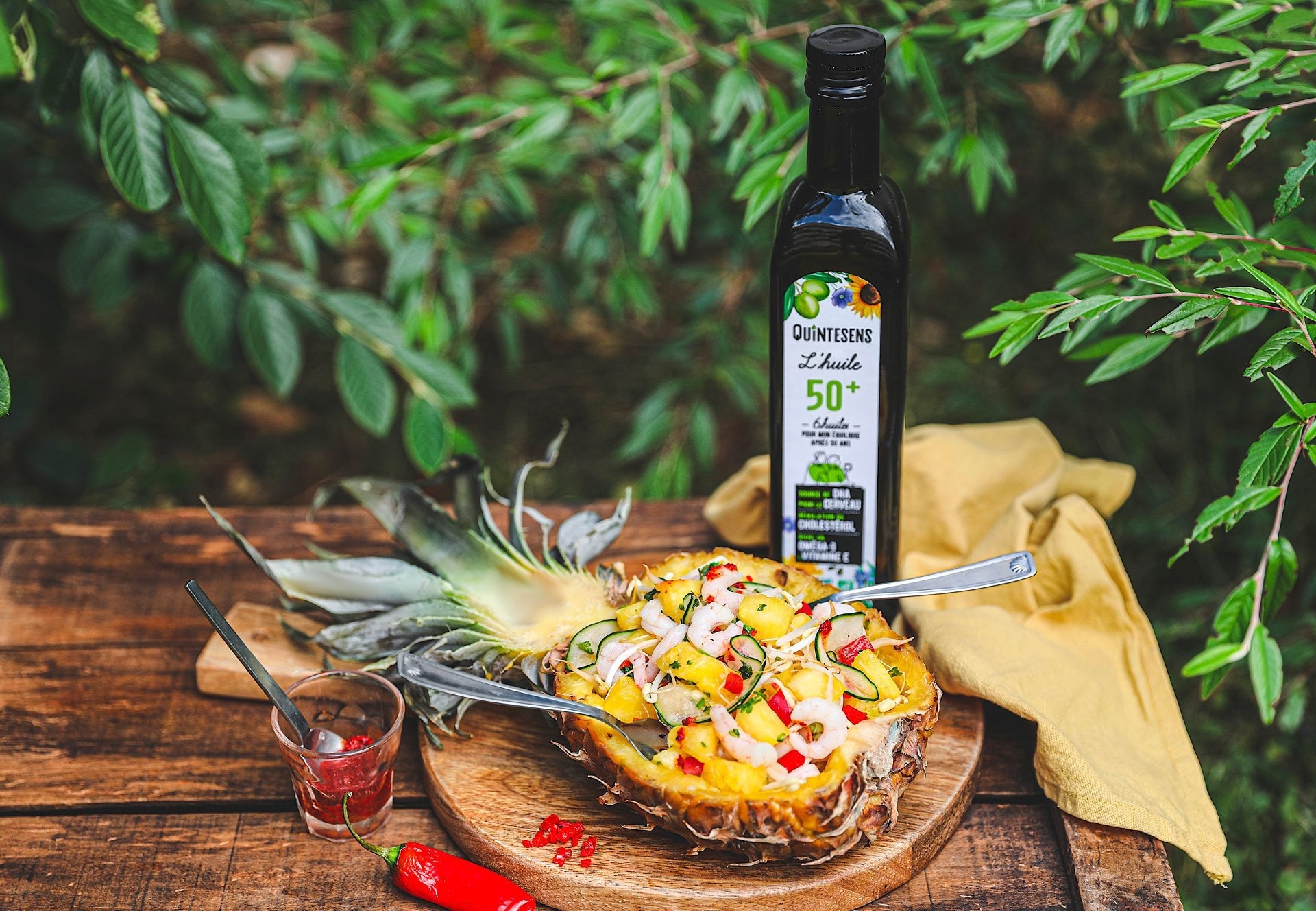 Salade exotique ananas et pousses de soja aux crevettes