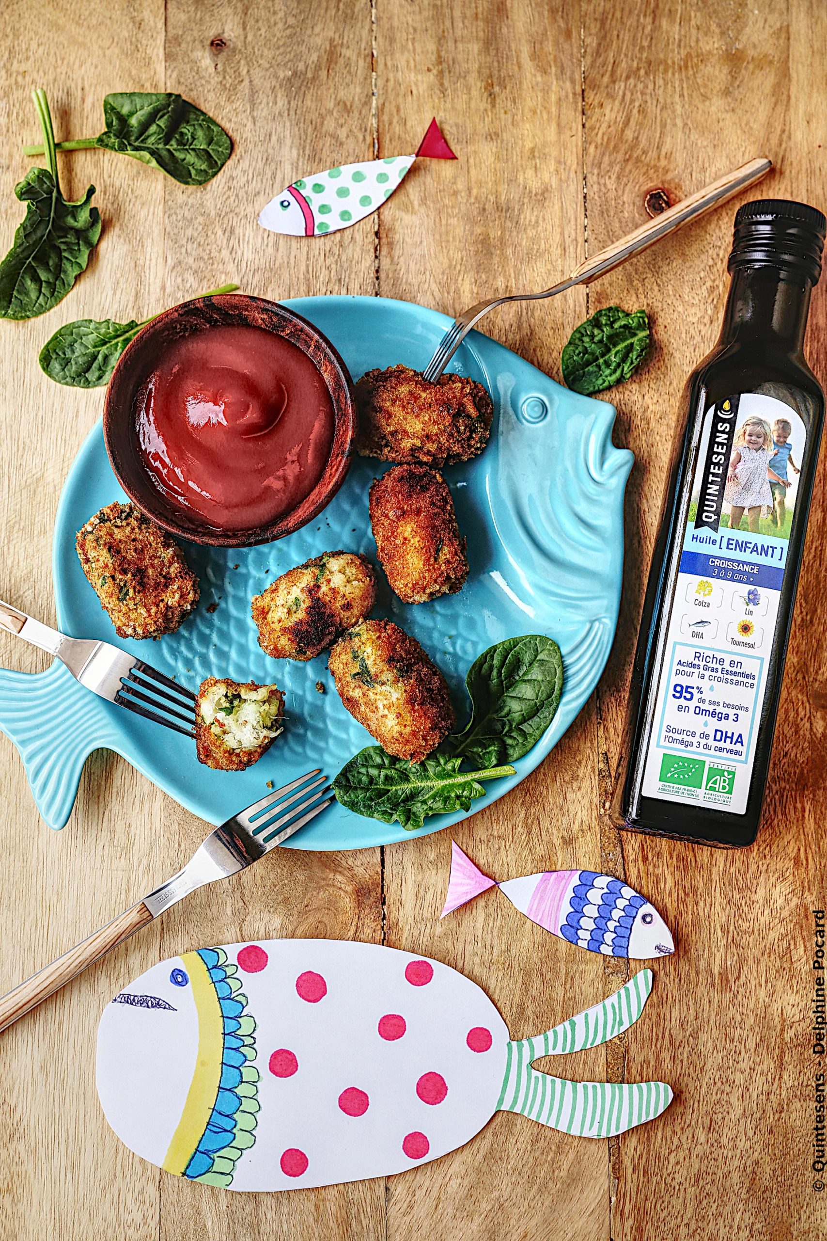 Mini-bâtonnets de poisson aux pousses d'épinards