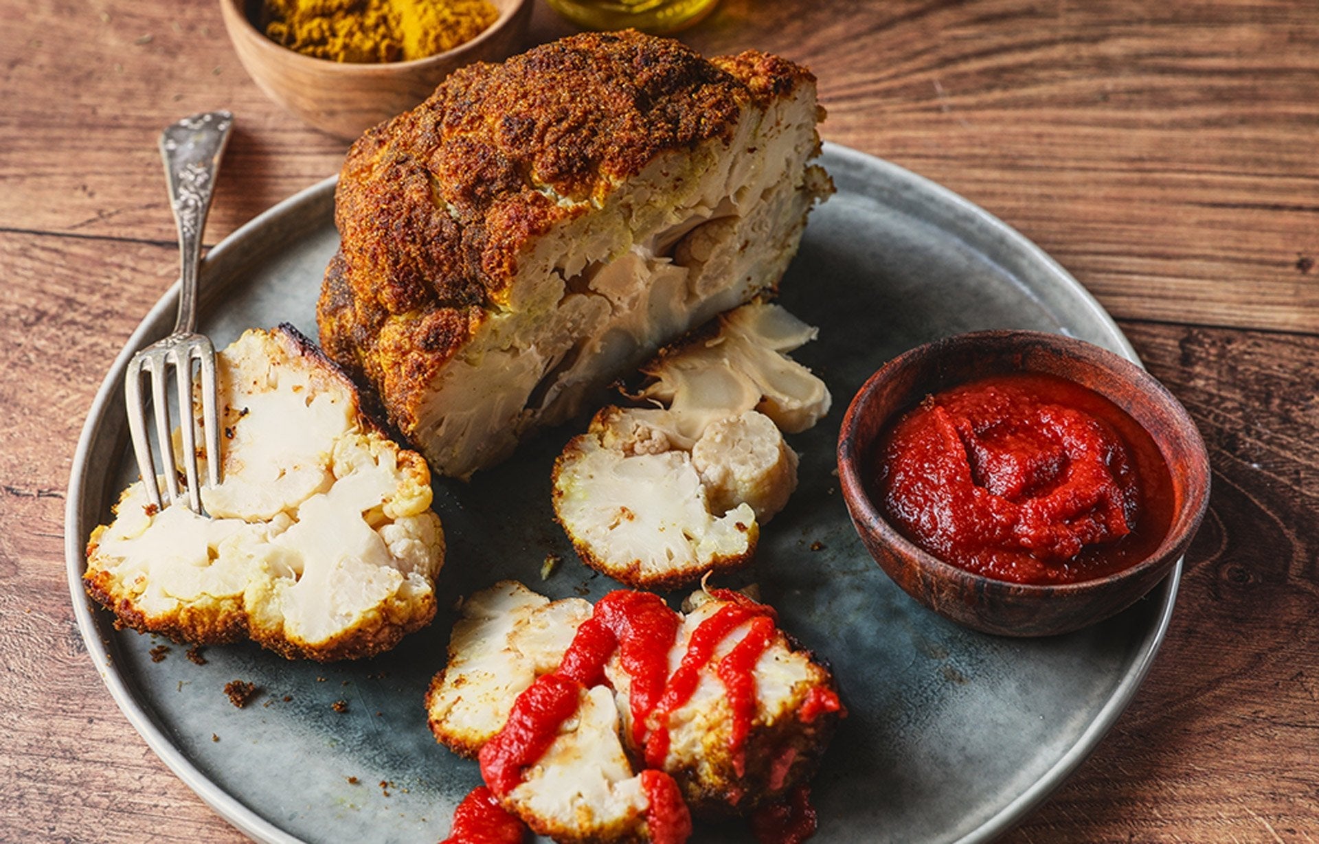 Chou-fleur rôti, épices Garam masala et ketchup