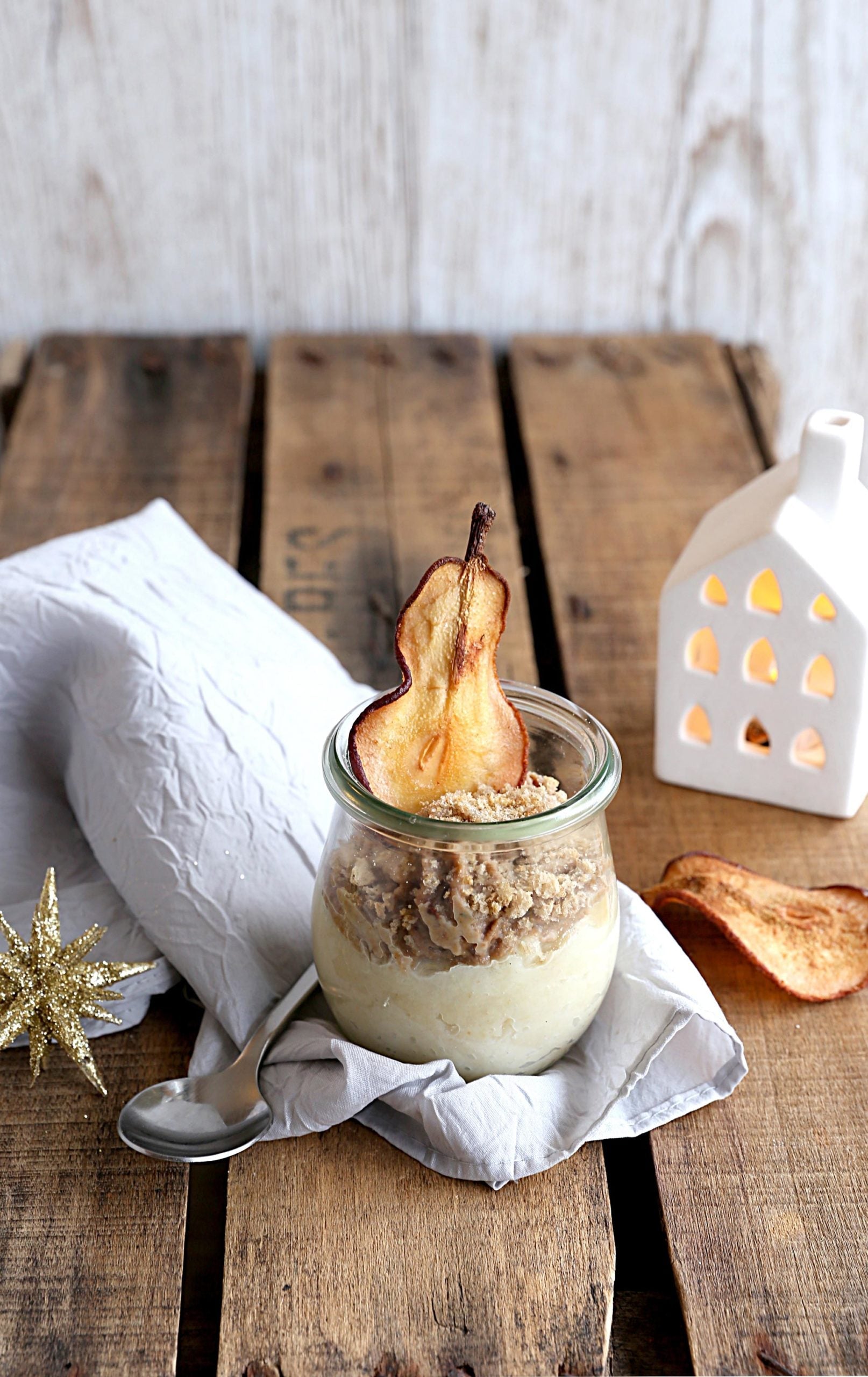 Crème de panais et poire, marrons aux girolles (10 mois et + )