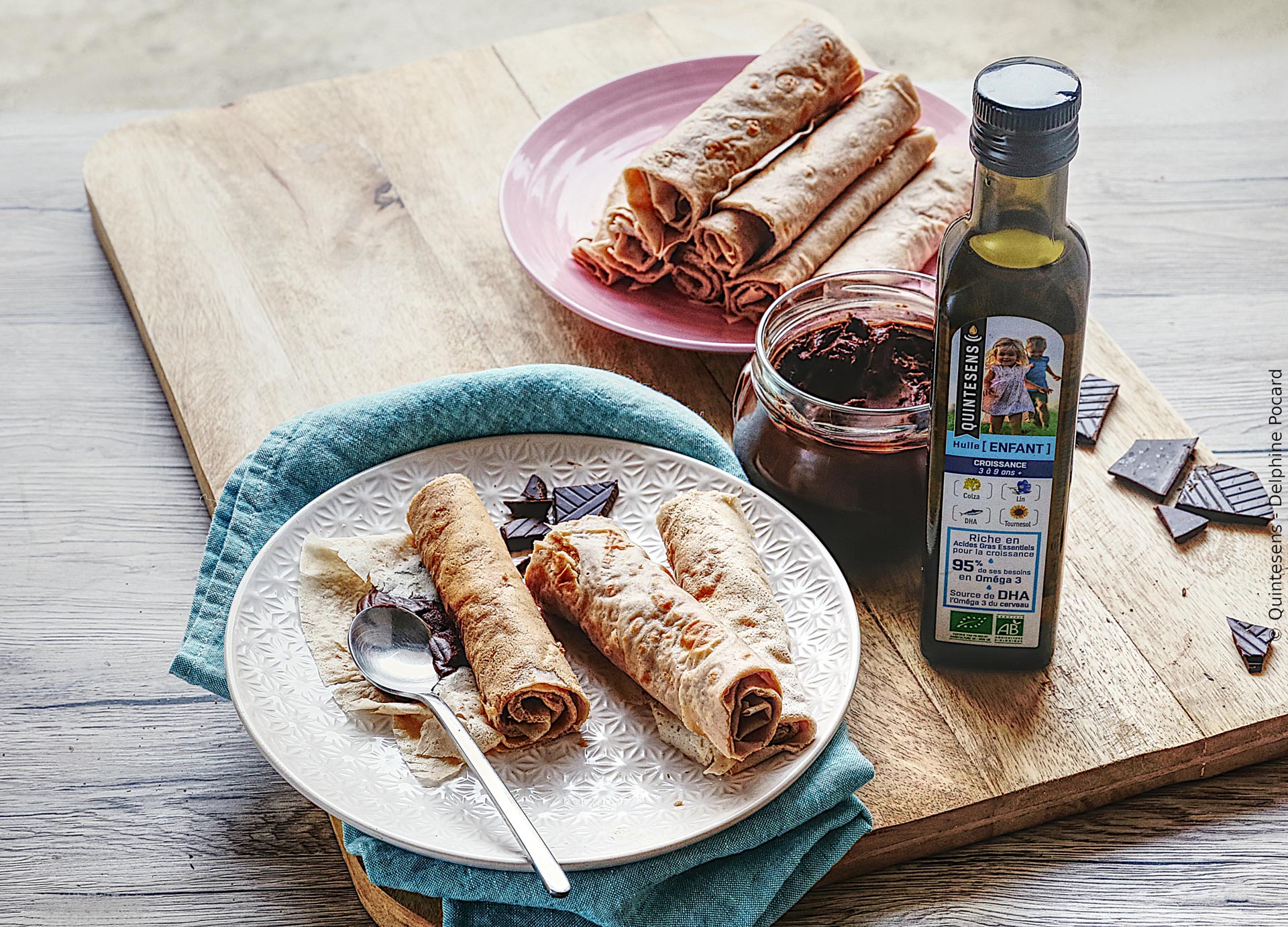 Crêpes châtaigne et épeautre, tartinade au chocolat noir