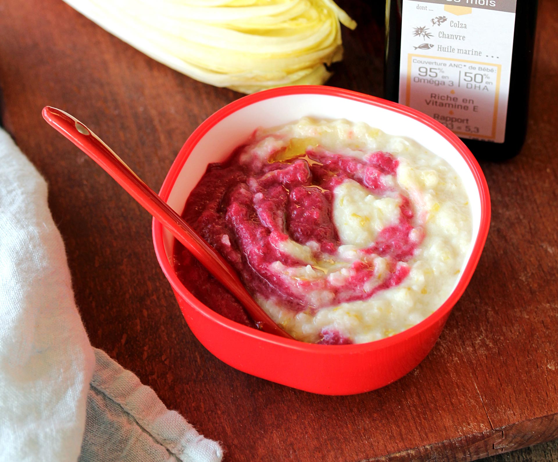 Duo de purée : endives et pomme, betterave et chèvre (Dès 6 mois)