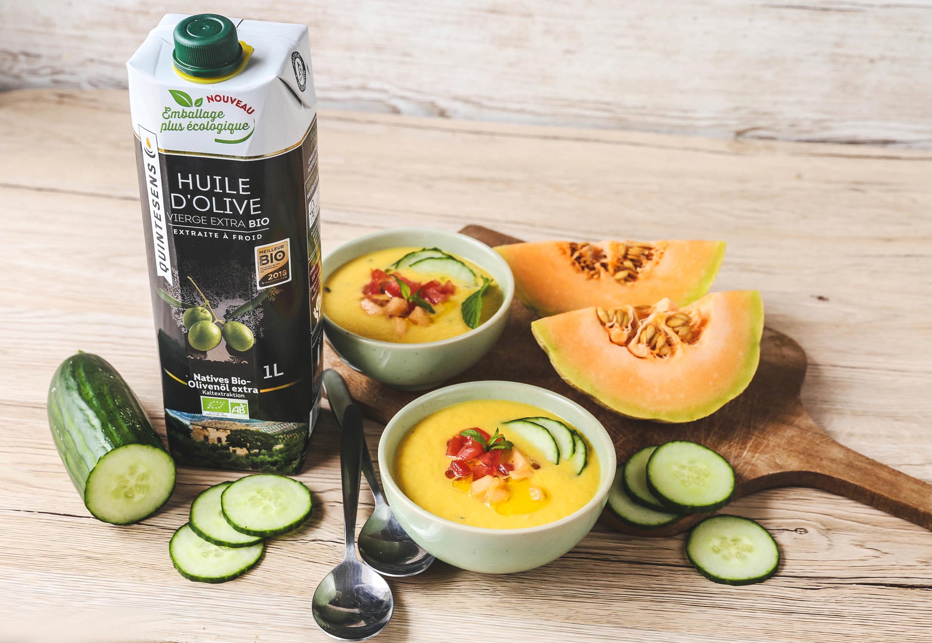 Gaspacho melon et concombre à la menthe