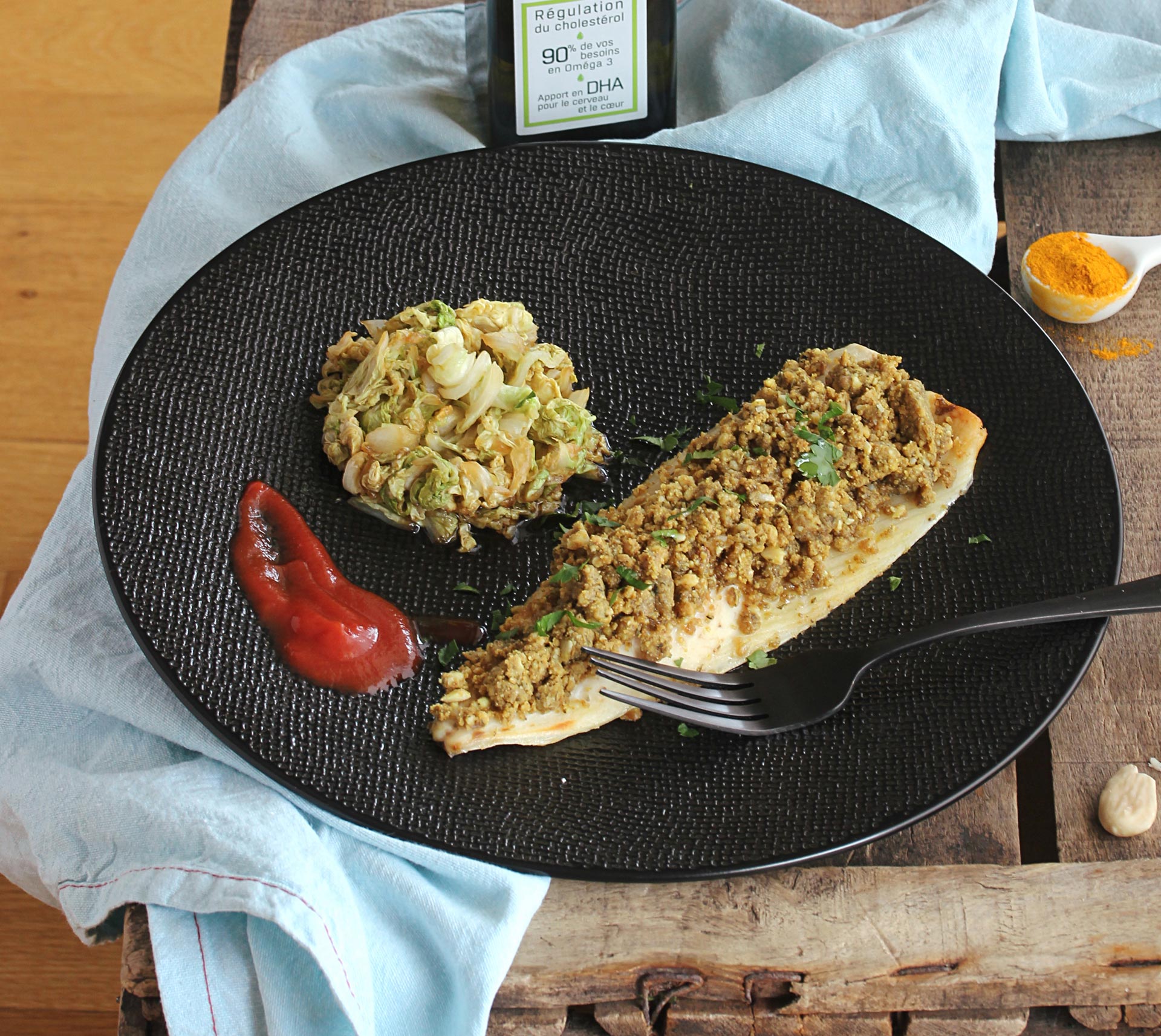 Maquereau en crumble, sauté de chou chinois