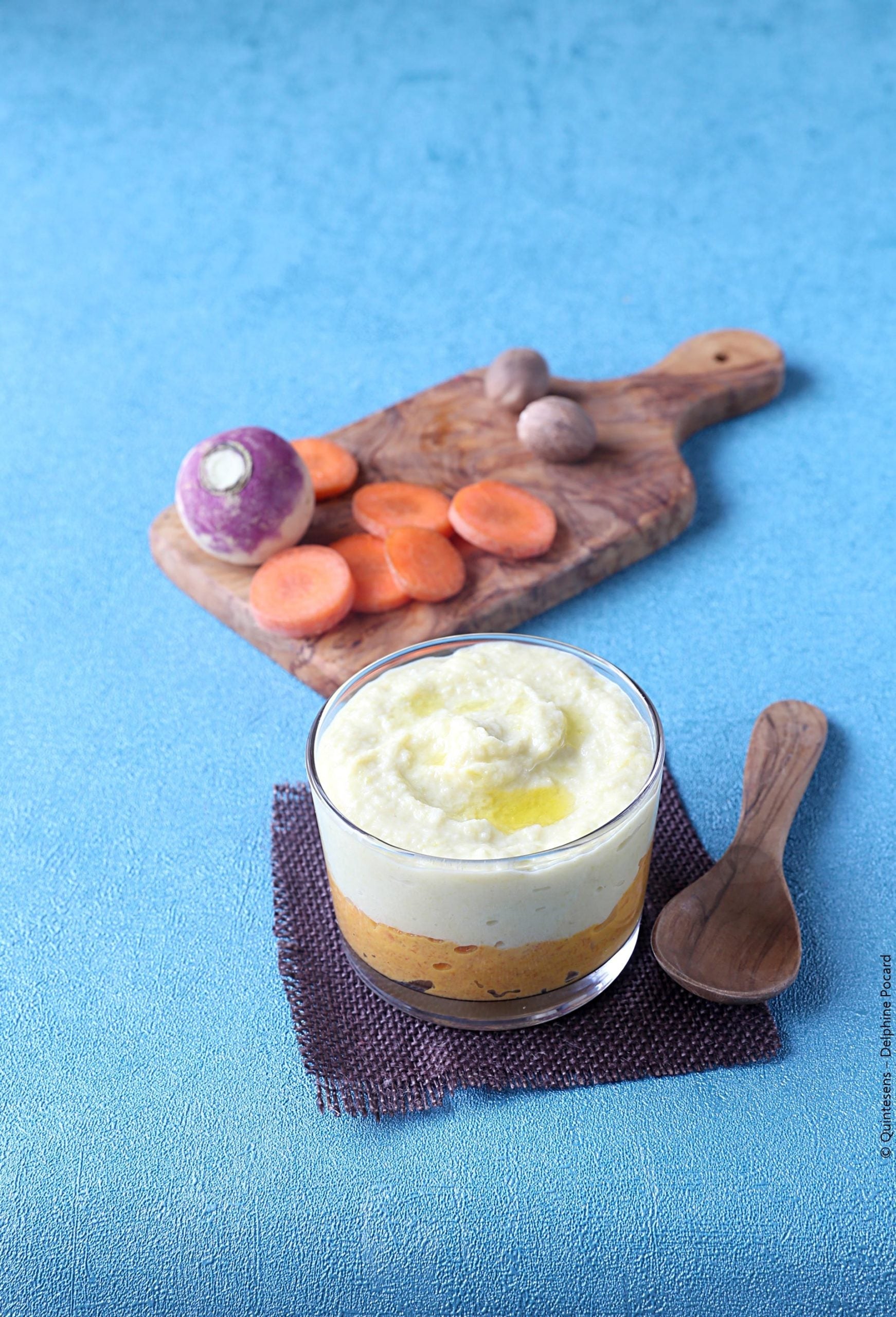 Duo de purées bébé, carotte et navet