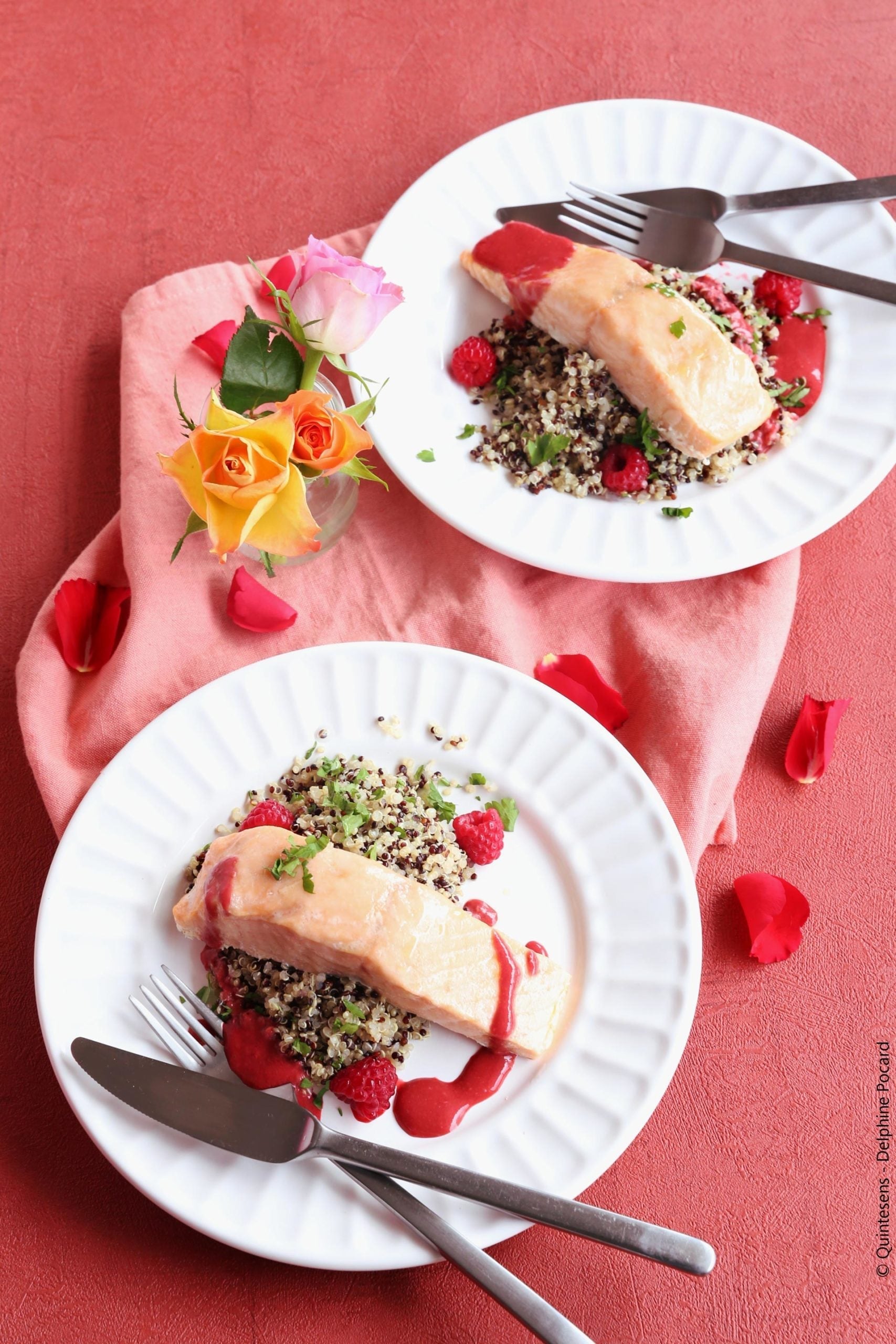 SAINT-VALENTIN : SAUMON SAUCE FRAMBOISE ET BALSAMIQUE, QUINOA