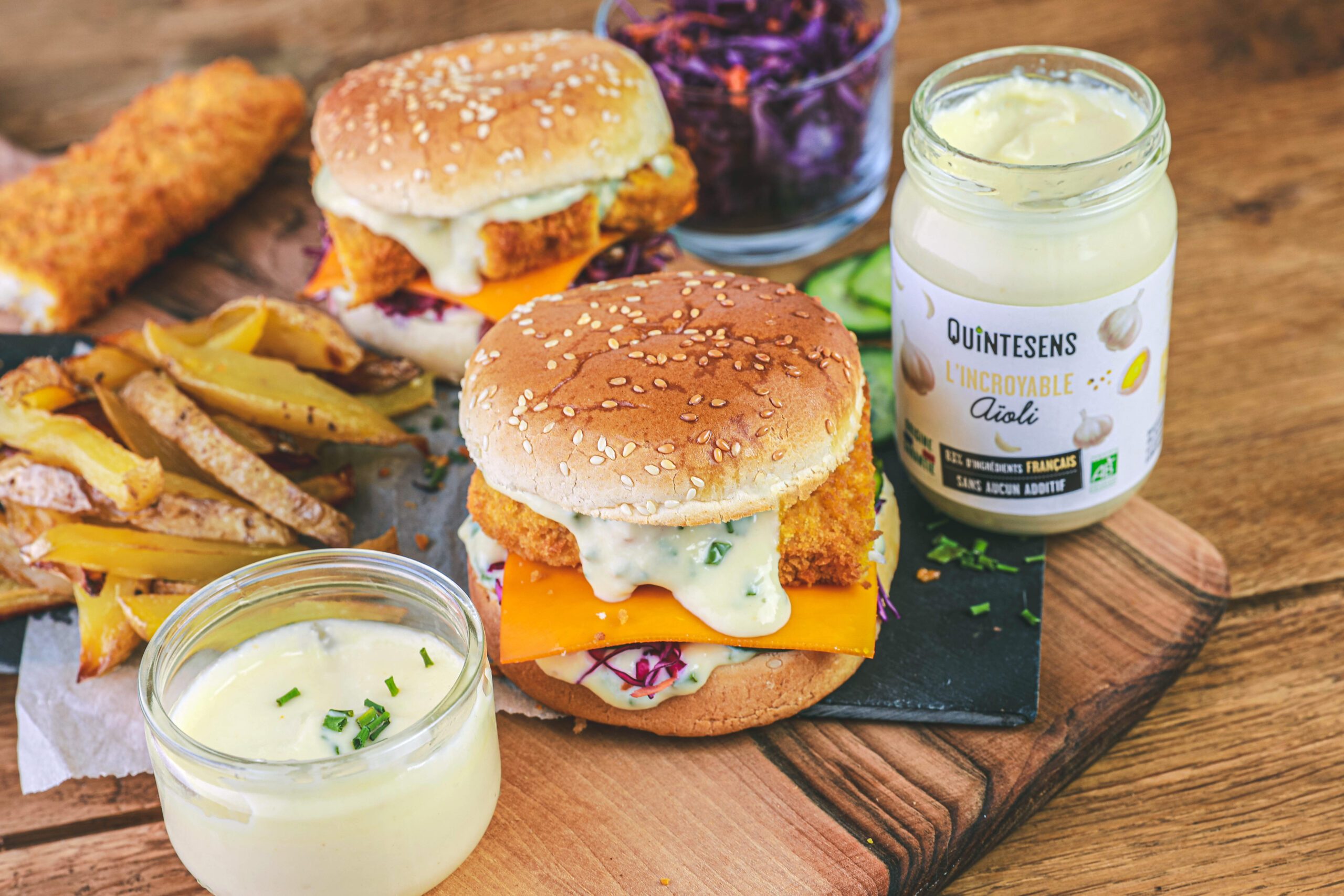 Burger filetofish et frites maison Recette bio Quintesens